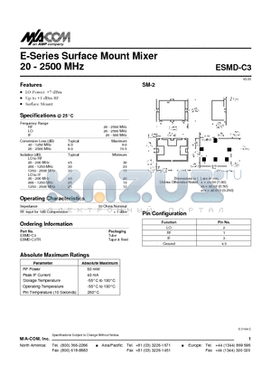 ESMD-C3 datasheet - E-Series Surface Mount Mixer 20 - 2500 MHz