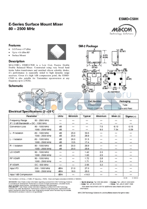 ESMD-C50H datasheet - E-Series Surface Mount Mixer 80 - 2500 MHz