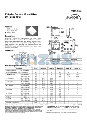 ESMD-C50LTR datasheet - E-Series Surface Mount Mixer 80 - 2500 MHz