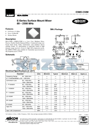ESMD-C50M datasheet - E-Series Surface Mount Mixer 80 . 2500 MHz