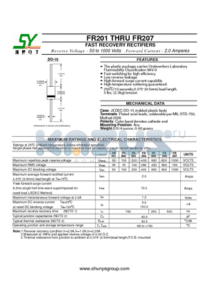 FR206 datasheet - FAST RECOVERY RECTIFIERS