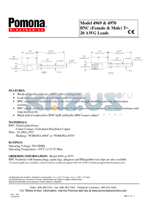 4969 datasheet - BNC (Female & Male) To 20 AWG Leads