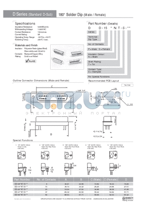 DD-15PNT-S-CB datasheet - 180` Solder Dip (Male / Female)