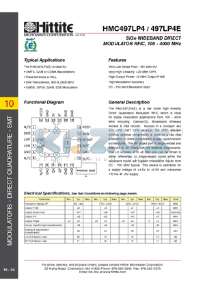 497LP4E datasheet - SiGe WIDEBAND DIRECT MODULATOR RFIC, 100 - 4000 MHz