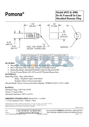 4986-0 datasheet - Do-It-Yourself In-Line Sheathed Banana Plug