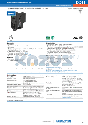 DD11.0113.1110 datasheet - IEC Appliance Inlet C14 with Line Switch 2-pole, Fuseholder 1- or 2-pole