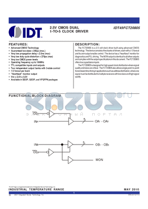 49FCT20805NDGPYGI datasheet - 2.5V CMOS DUAL 1-TO-5 CLOCK DRIVER