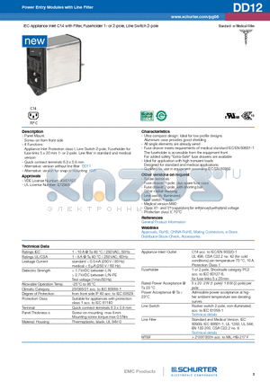 DD12.2321.111 datasheet - IEC Appliance Inlet C14 with Filter, Fuseholder 1- or 2-pole, Line Switch 2-pole