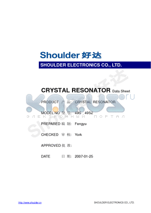 49S2 datasheet - CRYSTAL RESONATOR