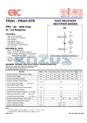 FR207-STR datasheet - FAST RECOVERY