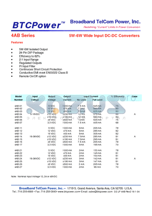 4AB datasheet - 5W-6W Wide Input DC-DC Converters