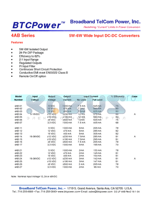 4AB-01 datasheet - 5W-6W Wide Input DC-DC Converters