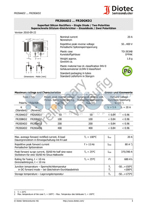FR20AAD2 datasheet - Superfast Silicon Rectifiers  Single Diode / Two Polarities