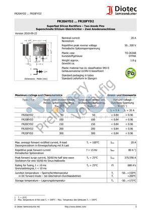 FR20CYD2 datasheet - Superfast Silicon Rectifiers  Two Anode Pins