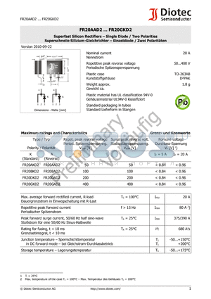 FR20DKD2 datasheet - Superfast Silicon Rectifiers  Single Diode / Two Polarities