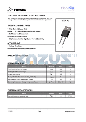 FR2504B datasheet - 25A / 400V FAST RECOVERY RECTIFIER