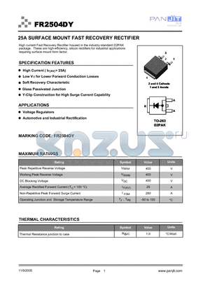 FR2504DY datasheet - 25A SURFACE MOUNT FAST RECOVERY RECTIFIER