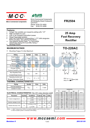 FR2504_13 datasheet - 25 Amp Fast Recovery Rectifier