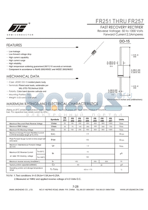FR252 datasheet - FAST RECOVERY RECTIFIER