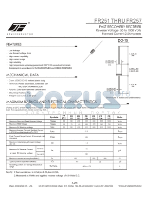 FR253 datasheet - FAST RECOVERY RECTIFIER