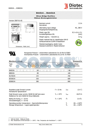 B380D2A datasheet - Silicon-Bridge-Rectifiers Silizium-Bruckengleichrichter