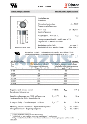 B380R datasheet - Silicon-Bridge Rectifiers