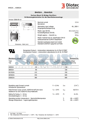 B380S2A datasheet - Surface Mount Si-Bridge-Rectifiers