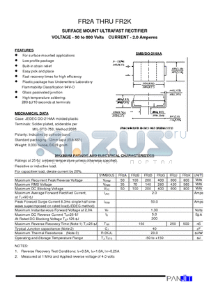 FR2A datasheet - SURFACE MOUNT ULTRAFAST RECTIFIER(VOLTAGE - 50 to 800 Volts CURRENT - 2.0 Amperes)