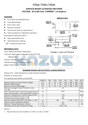 FR2A datasheet - SURFACE MOUNT ULTRAFAST RECTIFIER