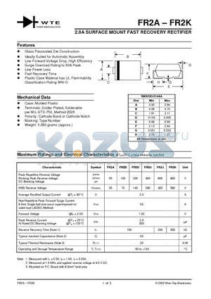 FR2A datasheet - 2.0A SURFACE MOUNT FAST RECOVERY RECTIFIER