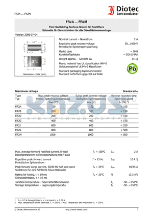 FR2A datasheet - Fast Switching Surface Mount Si-Rectifiers