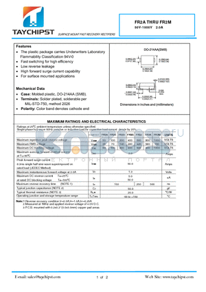FR2A datasheet - SURFACE MOUNT FAST RECOVERY RECTIFIERS