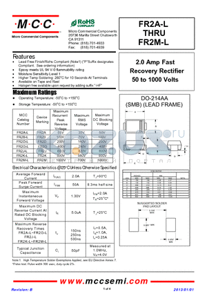 FR2A-L_13 datasheet - 2.0 Amp Fast Recovery Rectifier 50 to 1000 Volts