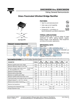 B38C800DM-45 datasheet - Glass Passivated Ultrafast Bridge Rectifier