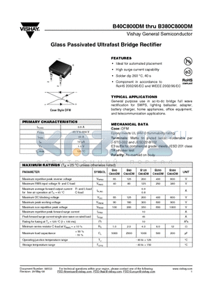 B38C800DM-E3 datasheet - Glass Passivated Ultrafast Bridge Rectifier