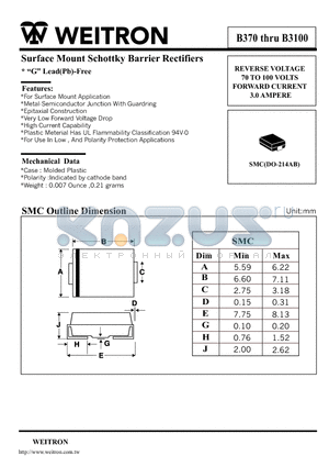 B390 datasheet - Surface Mount Schottky Barrier Rectifiers