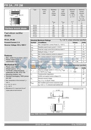 FR2A_07 datasheet - Surface mount diode Fast silicon rectifier diodes