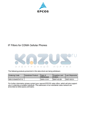 B39131-B4957-H710 datasheet - SAW Components Low-Loss Filter for Mobile Communication 128,1 MHz