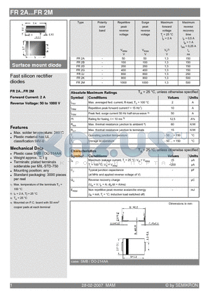 FR2B datasheet - Surface mount diode Fast silicon rectifier diodes