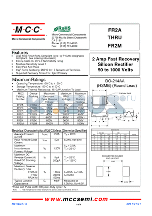 FR2B datasheet - 2 Amp Fast Recovery Silicon Rectifier 50 to 1000 Volts