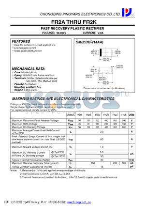 FR2D datasheet - FAST RECOVERY PLASTIC RECTIFIER