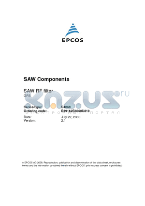 B39162B4060U810 datasheet - SAW RF filter GPS