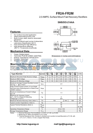 FR2G datasheet - 2.0 AMPS. Surface Mount Fast Recovery Rectifiers