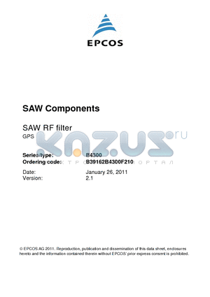 B39162B4300F210 datasheet - SAW RF filter GPS