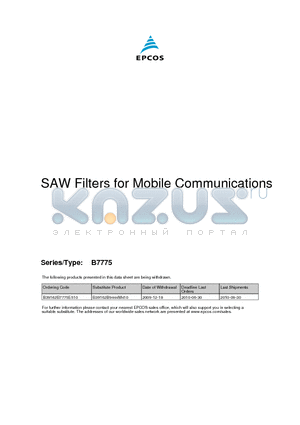 B39162B7775E510 datasheet - SAW Filters for Mobile Communications