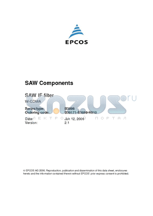 B39171-B3898-H810 datasheet - SAW Components SAW IF filter 172.80 MHz