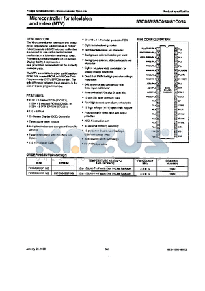 83C054 datasheet - MICROCONTROLLER FOR TELEVISION AND VIDEO (MTV)