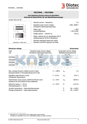 FR2TSMA datasheet - Fast Switching Surface Mount Si-Rectifiers