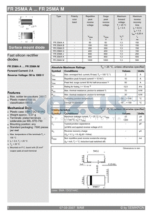 FR2SMAA datasheet - Fast silicon rectifier diodes