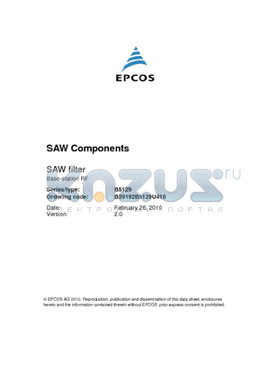 B39192B5129U410 datasheet - SAW filter Base-station RF